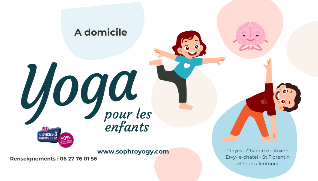 Bleu rose illustre cours yoga pour enfants bannie re carte de visite 3 5 x 2 coins arrondis